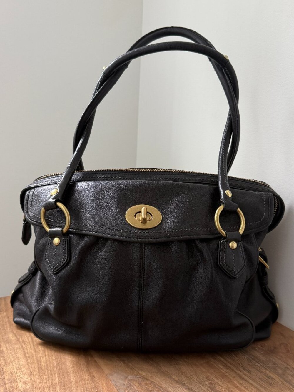 COACH Addison Black Textured Leather Spectator Satchel Tote Bag 13207